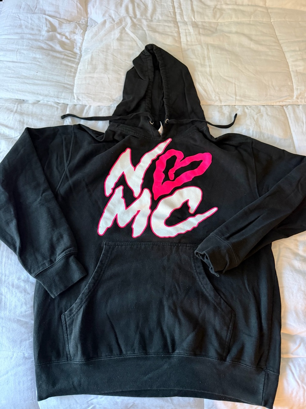 No Love For the Middle Child Black Hoodie with Pink & White Graphic Size Large